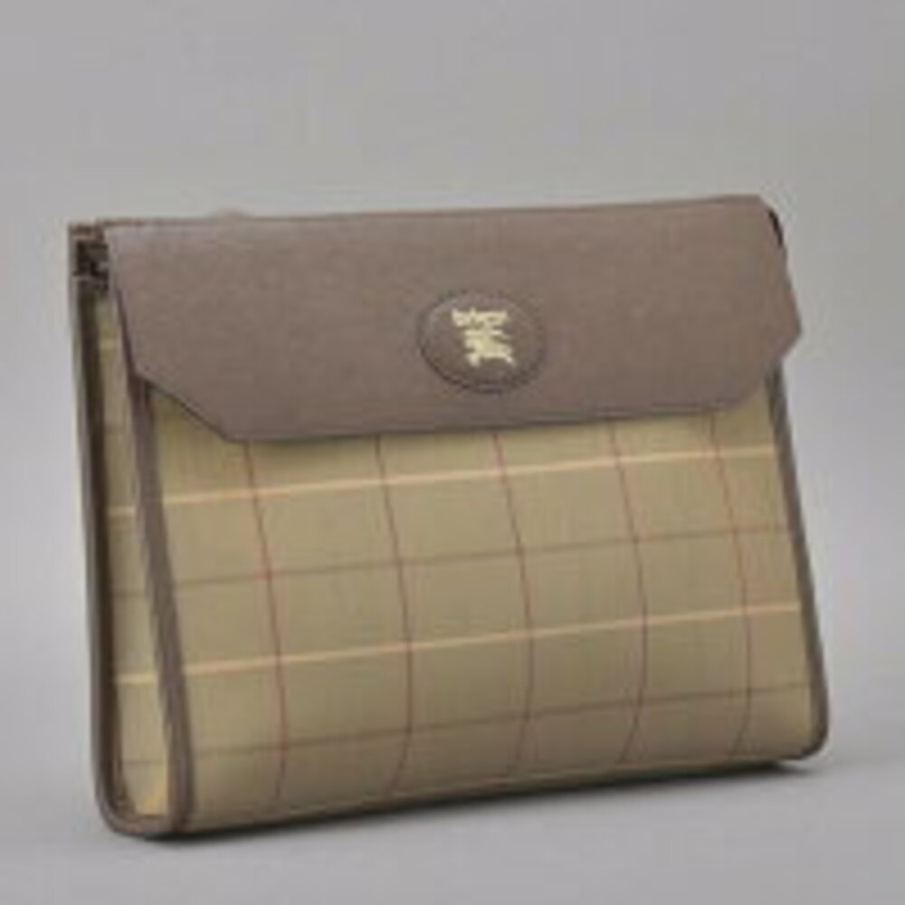 BURBERRYS checked clutch bag iridescent canvas leather green brown kb - Picture 3 of 6